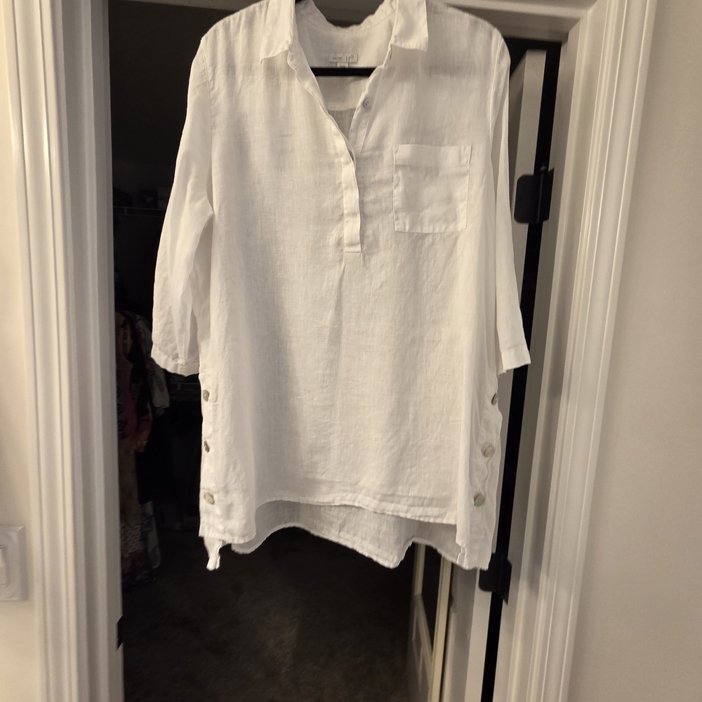 J. Jill Love Linen White Button-Side Tunic 100% Linen